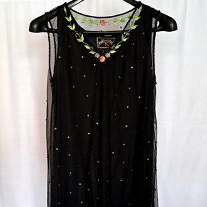PUDDING SHOP Sheath dress Sz 2 EMBROIDERED FLOWERS Lace W/Beaded BOHO FORMAL '90